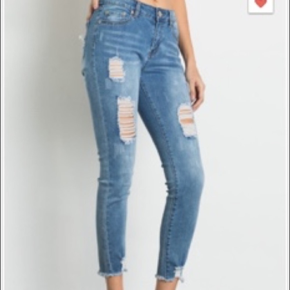 Medium Blue High Waist Ripped Skinny Jeans